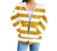 Hoodies for Women Uk Fashion Color Block Striped Long Sleeve Sweatshirt with Pockets Outdoor Casual Travel Sports Loose Ladies Tops winter jumpers for women uk Yellow XXL