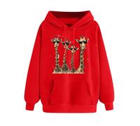 Hoodies For Women Uk Giraffe Sweatshirt Long Sleeve Hooded Jumpers Crew Neck Long Sleeve Tops Pullover Blouse Shirts Aesthetic Tees Shirts Tunic Tops Streetwear Office Work Red S