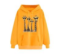 Hoodies For Women Uk Giraffe Sweatshirt Long Sleeve Hooded Jumpers Crew Neck Long Sleeve Tops Pullover Blouse Shirts Aesthetic Tees Shirts Tunic Tops Streetwear Office Work Yellow M