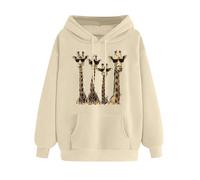 Hoodies For Women Uk Giraffe Sweatshirt Long Sleeve Hooded Jumpers Crew Neck Long Sleeve Tops Pullover Blouse Shirts Aesthetic Tees Shirts Tunic Tops Streetwear Office Work Beige S
