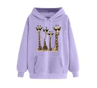 Hoodies For Women Uk Giraffe Sweatshirt Long Sleeve Hooded Jumpers Crew Neck Long Sleeve Tops Pullover Blouse Shirts Aesthetic Tees Shirts Tunic Tops Streetwear Office Work Purple S