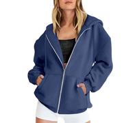hoodies for women UK Hooded with drawstringLoose and comfortableClassic solid coloursLeisure Autumn and winter modelsThickened with pocketsOversized sports cardigan Navy