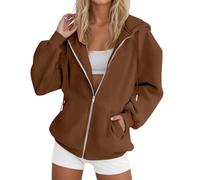 Hoodies For Women Uk, Hoodies For Women Uk Oversized Hoodie Zip Up Sweatshirts Trendy Casual Loose Long Sleeve Crewneck Pullover Comfy Fall Winter Cloth Fashion Ladies Outfit, Coffee 3XL