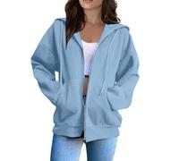 Hoodies for Women Uk,Ladies Oversized Zip Up Y2K Lightweight Work Plus Size Long Hoodie Women Size 18-100 Oversized Solid Color Casual Cute Sweatshirt with Pocket Travel Outfit,81 Sky Blue