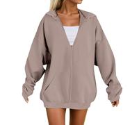 Hoodies for Women UK, Ladies Zip Up Hoodie, Ladies Jackets Full Zip Oversized Sweatshirts Long Sleeve Sweatshirts Hooded Sweatshirt Lightweight Coat With Pockets (Khaki, XXXXL)