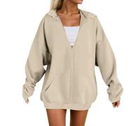Hoodies for Women UK, Ladies Zip Up Hoodie, Ladies Jackets Full Zip Oversized Sweatshirts Long Sleeve Sweatshirts Hooded Sweatshirt Lightweight Coat With Pockets (Beige, XXXL)