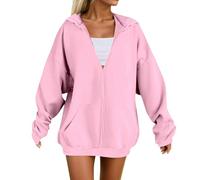 Hoodies for Women UK, Ladies Zip Up Hoodie, Ladies Jackets Full Zip Oversized Sweatshirts Long Sleeve Sweatshirts Hooded Sweatshirt Lightweight Coat With Pockets (XS) Pink