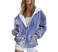 Hoodies for Women UK, Long Sleeve Hooded Fleece Jacket Warm Autumn Oversized Sweatshirts Comfortable Zipper Loose Outerwear Plus Size