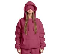 Hoodies for Women UK Long Sleeve Pullover Soft Lightweight Crew Neck Fall Winter Casual Regular Fit Indoor Vacation Travel Hoodies with Eye Mask Built In Top Eye Mask Combination Hot Pink