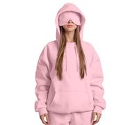 Hoodies for Women UK Long Sleeve Pullover Soft Lightweight Crew Neck Fall Winter Casual Regular Fit Indoor Vacation Travel Hoodies with Eye Mask Built In Top Eye Mask Combination Pink