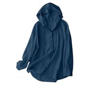 Hoodies for Women UK Long Sleeve Top Cotton Linen Women's Blouses & Shirts Summer Button Down Blouses Sun Protection Hooded T-Shirt Lightweight Quick Dry Sports Protection Jacket Navy S