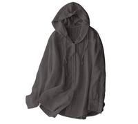 Hoodies for Women UK Long Sleeve Top Cotton Linen Women's Blouses & Shirts Summer Button Down Blouses Sun Protection Hooded T-Shirt Lightweight Quick Dry Sports Protection Jacket Dark Gray