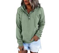 Hoodies For Women Uk Long Sleeve Tops Drawstring Button V Neck Casual Pullover Sweatshirt Loose Fit Cotton Hooded Sweatshirt Spring Autumn Winter Tunic Clothes With Pocket
