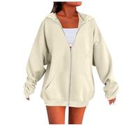 Hoodies for Women UK LongSleeve Baggy Oversized Hooded Sweatshirts Zip up Hoodie with Pockets Ladies Casual Lightweight Jackets Autumn Clothing Beige Plus Size 24