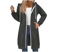 Hoodies for Women Uk Oversized Long Sleeve Full Zip Longline Hoodie with Pockets Casual Outdoor Warm Comfort Fall Winter Ladies Coat hooded cardigans for women uk Dark Gray XXL