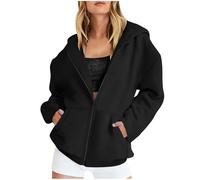 Hoodies For Women UK Oversized Sweatshirts Zip Up Casual Loose Long Sleeve Solid Color Crewneck Pullover Comfy Fall Winter Cloth Fashion Ladies Hoodie Outfit Black