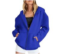 Hoodies For Women UK Oversized Sweatshirts Zip Up Casual Loose Long Sleeve Solid Color Crewneck Pullover Comfy Fall Winter Cloth Fashion Ladies Hoodie Outfit Blue