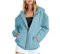 Hoodies For Women UK Oversized Sweatshirts Zip Up Casual Loose Long Sleeve Solid Color Crewneck Pullover Comfy Fall Winter Cloth Fashion Ladies Hoodie Outfit Light Blue