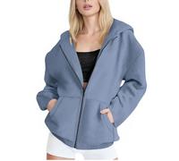 Hoodies For Women UK Oversized Sweatshirts Zip Up Casual Loose Long Sleeve Solid Color Crewneck Pullover Comfy Fall Winter Cloth Fashion Ladies Hoodie Outfit Blue Navy