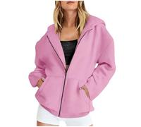 Hoodies For Women UK Oversized Sweatshirts Zip Up Casual Loose Long Sleeve Solid Color Crewneck Pullover Comfy Fall Winter Cloth Fashion Ladies Hoodie Outfit Pink