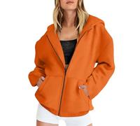 Hoodies For Women UK Oversized Sweatshirts Zip Up Casual Loose Long Sleeve Solid Color Crewneck Pullover Comfy Fall Winter Cloth Fashion Ladies Hoodie Outfit Orange