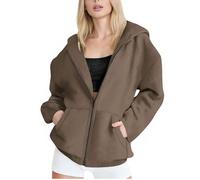 Hoodies For Women UK Oversized Sweatshirts Zip Up Casual Loose Long Sleeve Solid Color Crewneck Pullover Comfy Fall Winter Cloth Fashion Ladies Hoodie Outfit Gray Brown