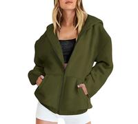 Hoodies For Women UK Oversized Sweatshirts Zip Up Casual Loose Long Sleeve Solid Color Crewneck Pullover Comfy Fall Winter Cloth Fashion Ladies Hoodie Outfit Army Green