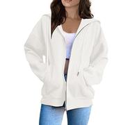 Hoodies for Women Uk Oversized, Womens Plain Zip Up Hoodie Ladies Hoody Soft Casual Hooded Sweatshirt Top Long Sleeve Jacket Jumper 30th Birthday Gifts for Women,White,XXL,U87K