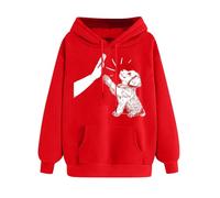 Hoodies For Women Uk Pet Dog Paw Print Sweatshirts Hooded Tops Long Sleeve Oversized Pullover Blouse Graphic Print Long Sleeve Pullover Top Jumpers Loose Casual Tees Shirts Red L