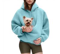 Hoodies for Women UK Pet Pouch Hooded Sweatshirts Long Sleeve Big Kangaroo Pocket Pullover Cat Puppy Holder Hoodie Casual Plain Winter Warm Fuzzy Sweatshirt for Pet Animal Lover Sky Blue