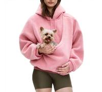 Hoodies for Women UK Pet Pouch Hooded Sweatshirts Long Sleeve Big Kangaroo Pocket Pullover Cat Puppy Holder Hoodie Casual Plain Winter Warm Fuzzy Sweatshirt for Pet Animal Lover Pink