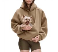 Hoodies for Women UK Pet Pouch Hooded Sweatshirts Long Sleeve Big Kangaroo Pocket Pullover Cat Puppy Holder Hoodie Casual Plain Winter Warm Fuzzy Sweatshirt for Pet Animal Lover Khaki