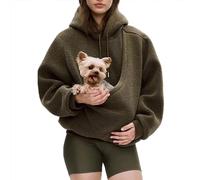 Hoodies for Women UK Pet Pouch Hooded Sweatshirts Long Sleeve Big Kangaroo Pocket Pullover Cat Puppy Holder Hoodie Casual Plain Winter Warm Fuzzy Sweatshirt for Pet Animal Lover Blackish Green