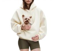Hoodies for Women UK Pet Pouch Hooded Sweatshirts Long Sleeve Big Kangaroo Pocket Pullover Cat Puppy Holder Hoodie Casual Plain Winter Warm Fuzzy Sweatshirt for Pet Animal Lover Beige