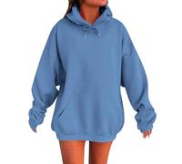 Hoodies for Women Uk Plain Drawstring Oversize Long Sleeve Sweatshirts Casual Comfy Warm Outdoor Travel Fall Winter Hoodie oversized hoodies Blue M