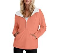 Hoodies for Women UK Quarter Zip Casual Ladies Sweatshirts with Pocket Autumn Lightweight Long Sleeve Sport Plain Pullover Tops(Coral, XXL) sommer jacke damen