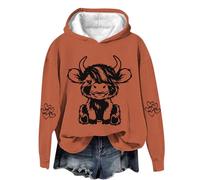 Hoodies for Women UK Sales Clearance Highland Cow Sweatshirt O Neck Kawaii Cow Letter Print Casual Pullover Long Sleeve Teen Girls Basic Sweatshirt School Juniors for Ladies s-5xl Orange