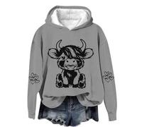 Hoodies for Women UK Sales Clearance Highland Cow Sweatshirt O Neck Kawaii Cow Letter Print Casual Pullover Long Sleeve Teen Girls Basic Sweatshirt School Juniors for Ladies s-5xl Gray