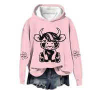 Hoodies for Women UK Sales Clearance Highland Cow Sweatshirt O Neck Kawaii Cow Letter Print Casual Pullover Long Sleeve Teen Girls Basic Sweatshirt School Juniors for Ladies s-5xl Pink