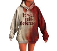 Hoodies For Women Uk Scary Halloween Bloody Print Long Sleeve Sweatshirt Bloodstain Red Fashion Drawing Costumes Scary Holiday Costumes Popular Halloween Outfits (Black, XL)