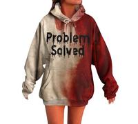 Hoodies For Women Uk Scary Halloween Bloody Print Long Sleeve Sweatshirt Bloodstain Red Fashion Drawing Costumes Scary Holiday Costumes Popular Halloween Outfits (Wine, XXXL)