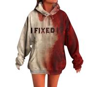 Hoodies For Women Uk Scary Halloween Bloody Print Long Sleeve Sweatshirt Bloodstain Red Fashion Drawing Costumes Scary Holiday Costumes Popular Halloween Outfits (Red, M)
