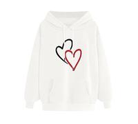 Hoodies for Women Uk Solid Color Heart Pattern Print Womens Hoodies with Pocket Long Sleeve Hooded Sweatshirts for Women Casual Comfy Oversized Hoodie Womens Fashion Sport Baggy Pullovers