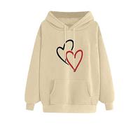Hoodies for Women Uk Solid Color Heart Pattern Print Womens Hoodies with Pocket Long Sleeve Hooded Sweatshirts for Women Casual Comfy Oversized Hoodie Womens Fashion Sport Baggy Pullovers