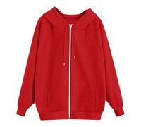 Hoodies for Women UK Stylish Solid Colour Long Sleeve Loose Hooded Sweatshirts with Pocket Ladies Casual Zipper Outdoor Lightweight Drawstring Long Sleeve Sweatshirts Fall Clothes Pocket Size S-3XL