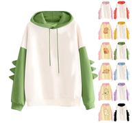 Hoodies for Women UK Teens Girls Dinosaur Print Cartoon Sweatshirt Cute Animal Shape Hoodie Tops Kawaii Shark Novelty Jumper Patchwork Long Sleeve Pullover Sweater Anime Cosplay Aesthetic Sweatshirt
