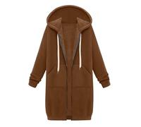 Hoodies for Women Uk - Women Ladies Long Hoodies Plain Zip Up Long Sleeve Fleece Longline Hoodie Casual Jacket Hooded Coat with Pockets 30Th Birthday Gifts for Womens,Coffee,XXL,u130k