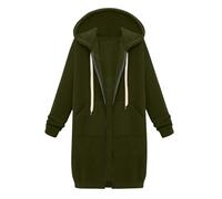 Hoodies for Women Uk - Women Ladies Long Hoodies Plain Zip Up Long Sleeve Fleece Longline Hoodie Casual Jacket Hooded Coat with Pockets Gifts for Womens,Army Green,XXL,u118k