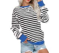 Hoodies For Women Uk Womens Cable Knit Jumper Women Oversized Striped Color Block Long Sleeve Crew Neck Sweatshirt Casual Loose Pullover Shirt Top Zip Front Tops For Women Ladies Longline (BU1, XL)