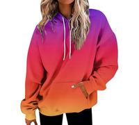 Hoodies for Women UK Y2K Gradient Print Oversized Sweatshirt Casual Long Sleeve Lightweight Drawstring Pullover Loose Sweatshirt Jumpers Tops Winter Warm Casual Outerwear Christmas Jumpers